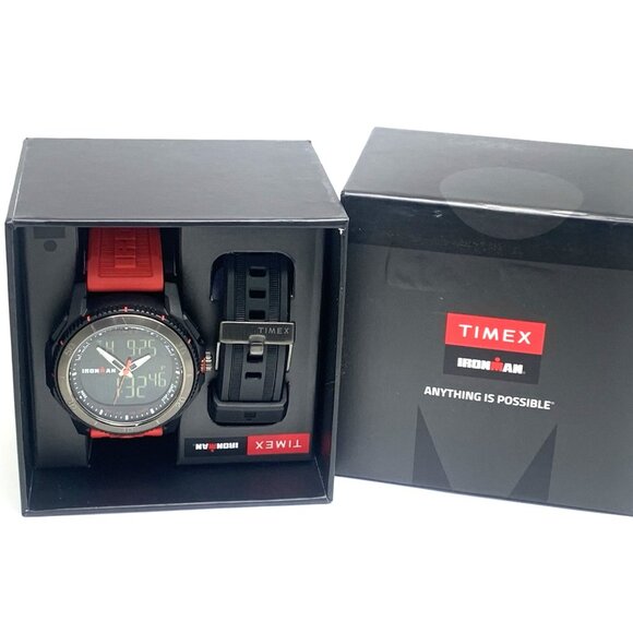 Timex Men's Watch TW5M55000 Ironman Quartz Sport Red Black Rubber Band 46mm - Picture 3 of 15